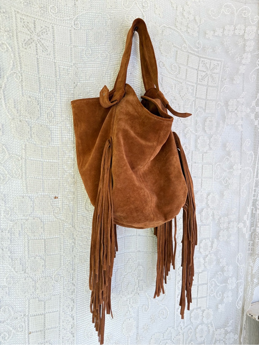 Suede Fringe Hobo Bag — Brown XL - Gem